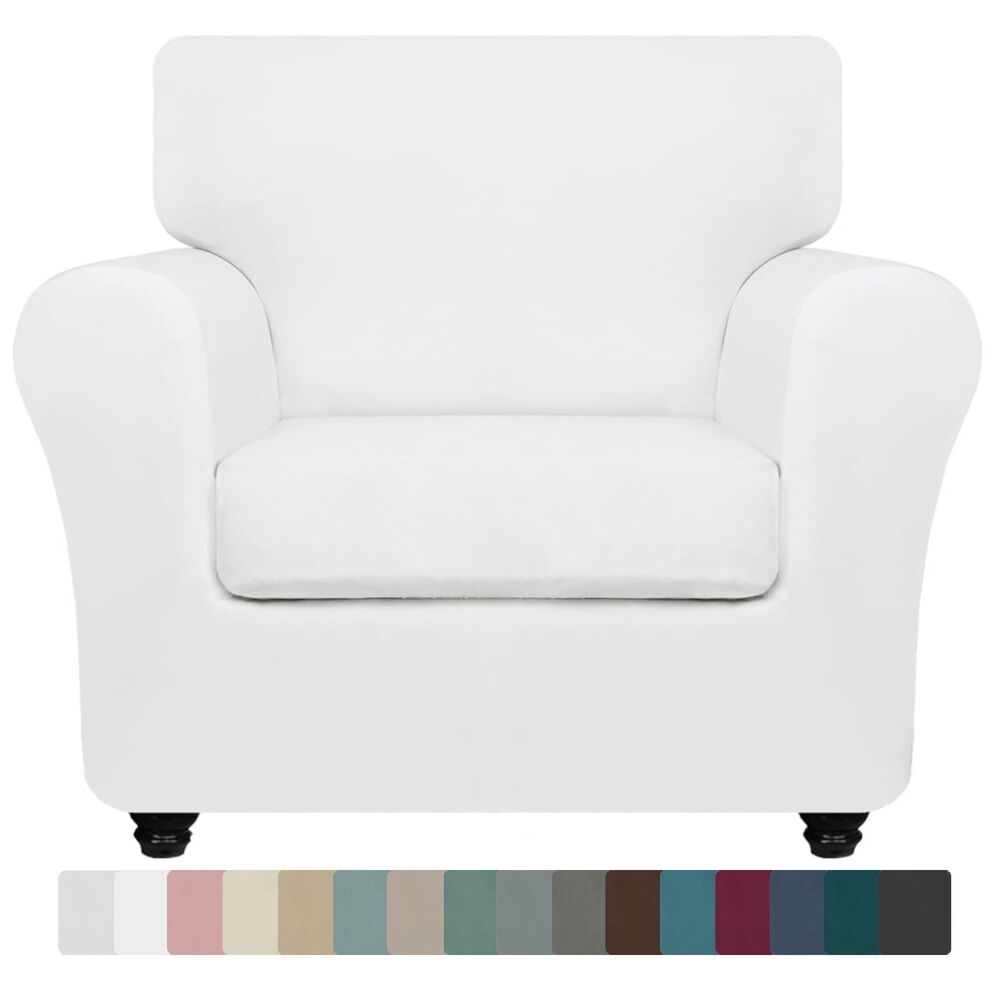 Luxury Chair Slipcovers with Arms 2 Piece Stretch Chair Cover (White, 30"-47")